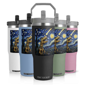Dinosaur Starry Night Meteor Shower Flip Straw Tumbler Astronomy Lover Gift