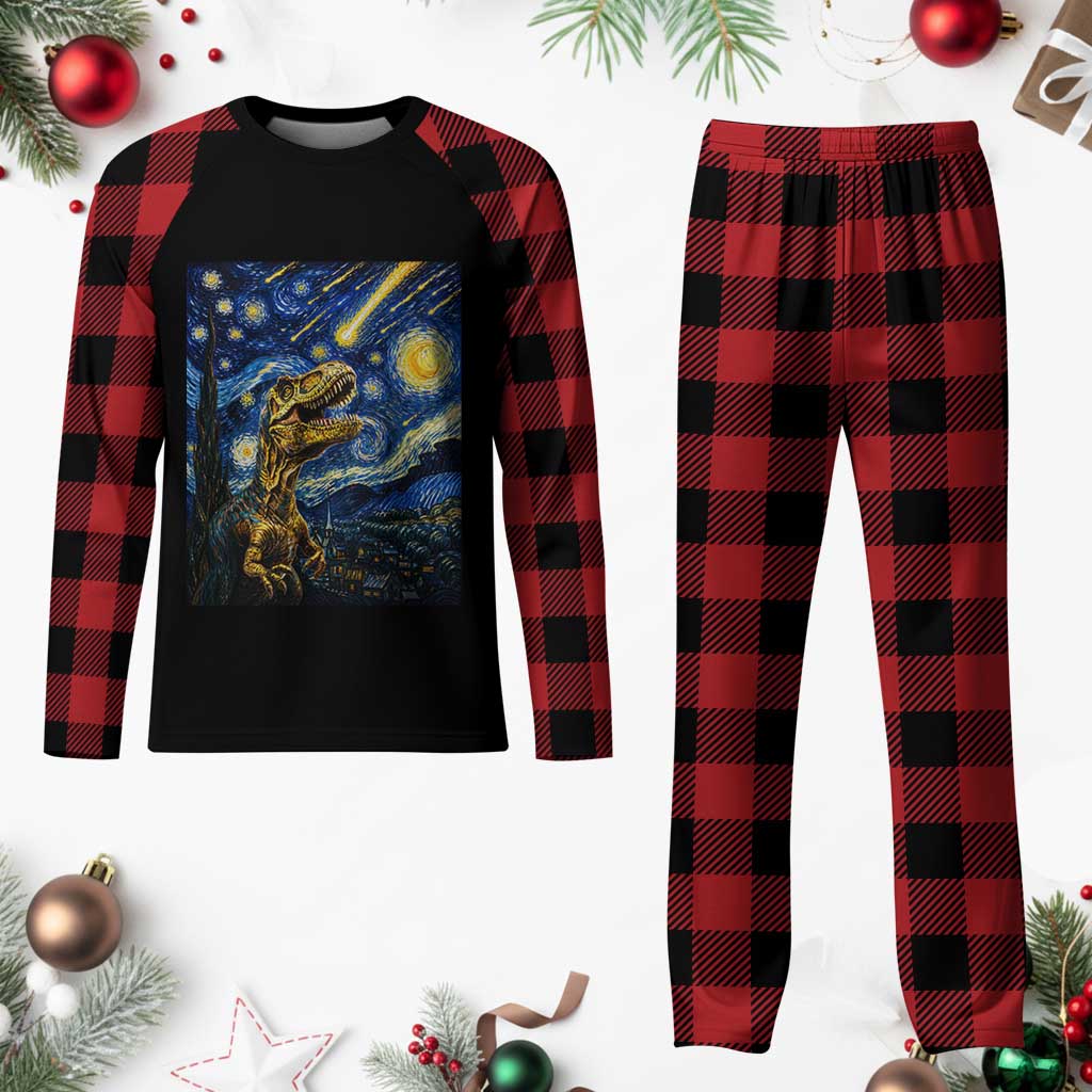 Dinosaur Starry Night Meteor Shower Plaid Pajama Set Astronomy Lover Gift