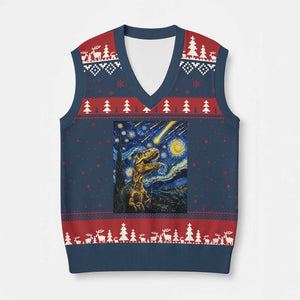 Dinosaur Starry Night Meteor Shower V-Neck Knit Sweater Vest Astronomy Lover Gift