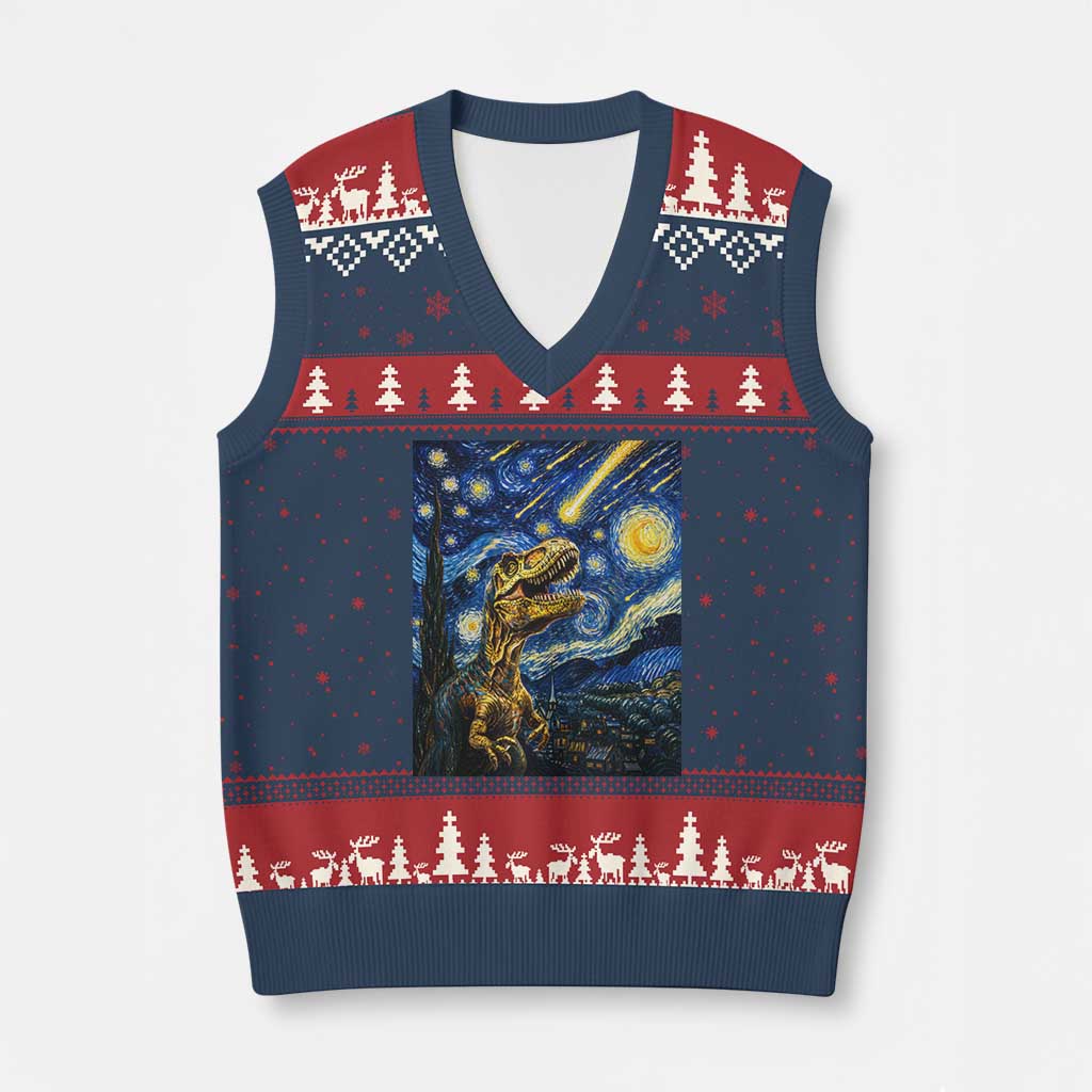 Dinosaur Starry Night Meteor Shower V-Neck Knit Sweater Vest Astronomy Lover Gift TS12 Navy Red Print Your Wear