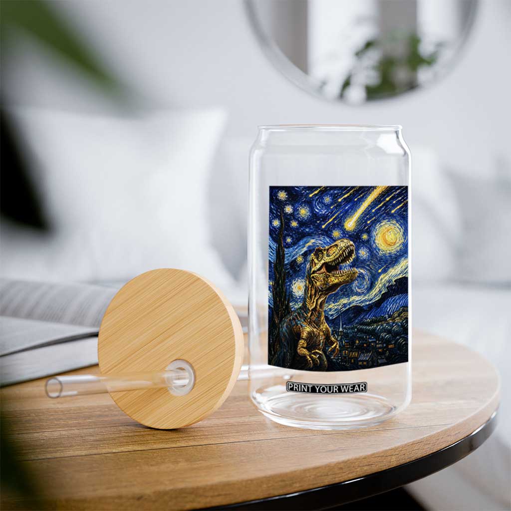 Dinosaur Starry Night Meteor Shower Glass Can Astronomy Lover Gift