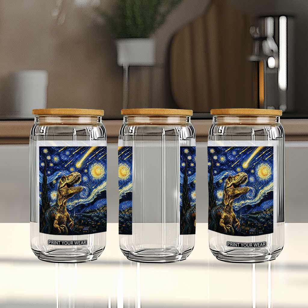 Dinosaur Starry Night Meteor Shower Glass Can Astronomy Lover Gift