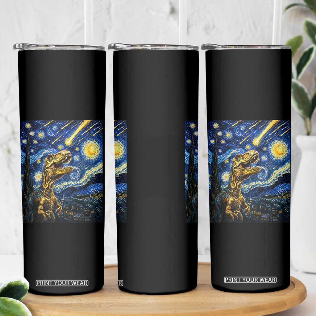 Dinosaur Starry Night Meteor Shower Skinny Tumbler Astronomy Lover Gift