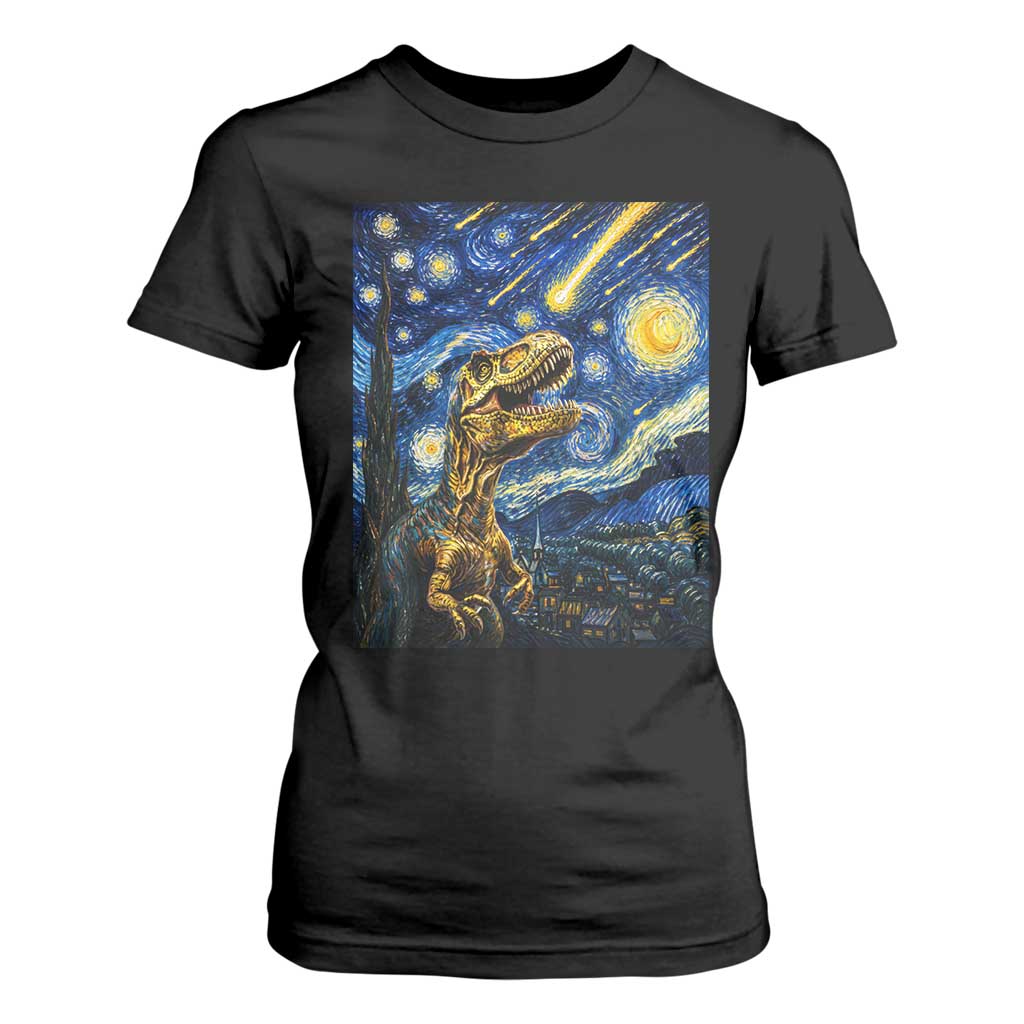 Dinosaur Starry Night Meteor Shower T Shirt For Women Astronomy Lover Gift