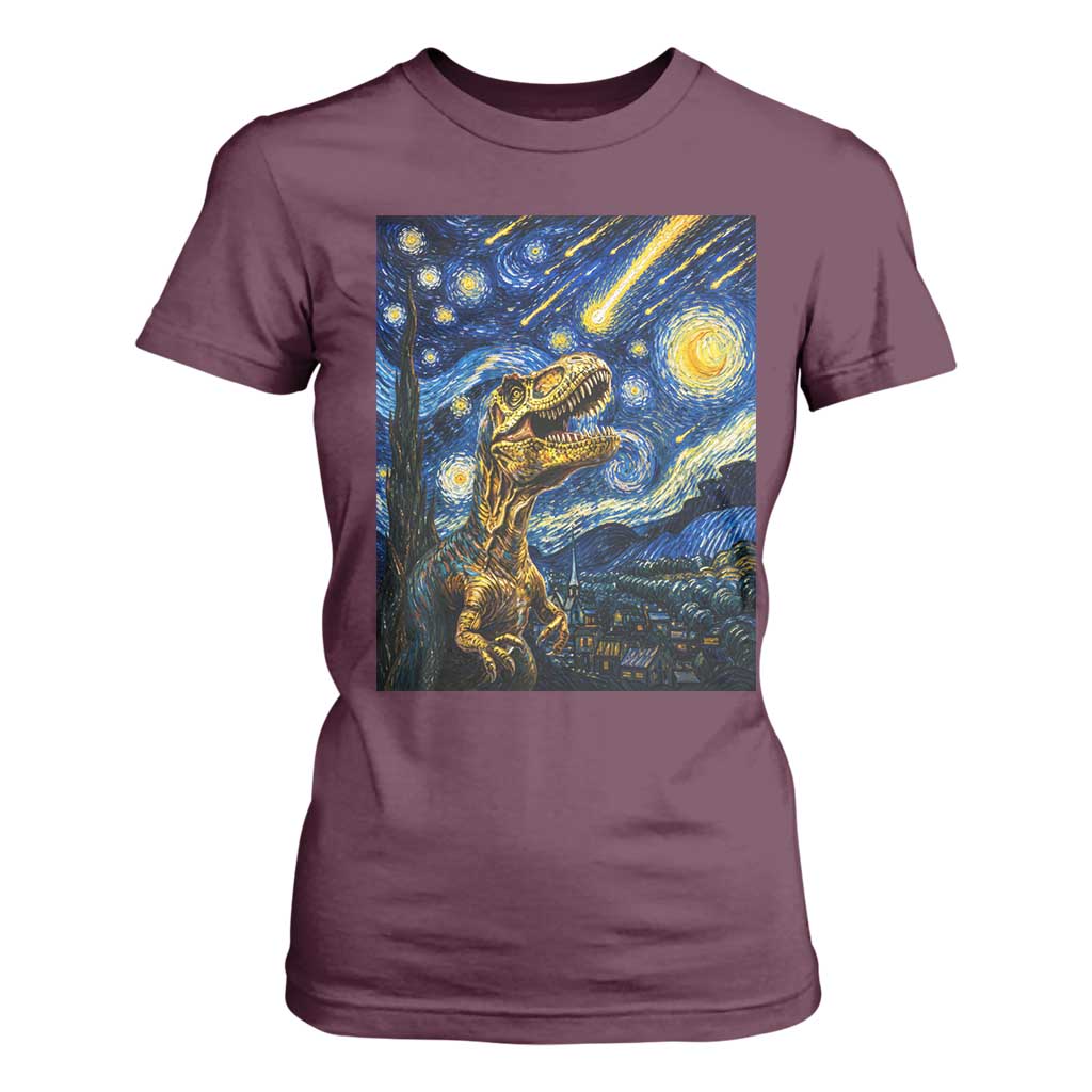 Dinosaur Starry Night Meteor Shower T Shirt For Women Astronomy Lover Gift