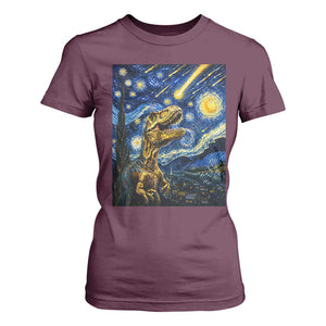 Dinosaur Starry Night Meteor Shower T Shirt For Women Astronomy Lover Gift