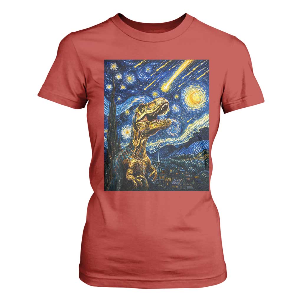 Dinosaur Starry Night Meteor Shower T Shirt For Women Astronomy Lover Gift