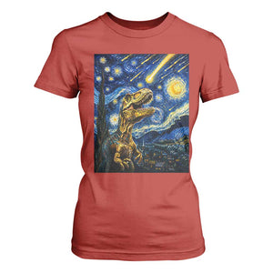Dinosaur Starry Night Meteor Shower T Shirt For Women Astronomy Lover Gift