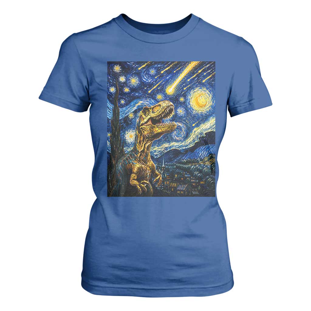 Dinosaur Starry Night Meteor Shower T Shirt For Women Astronomy Lover Gift