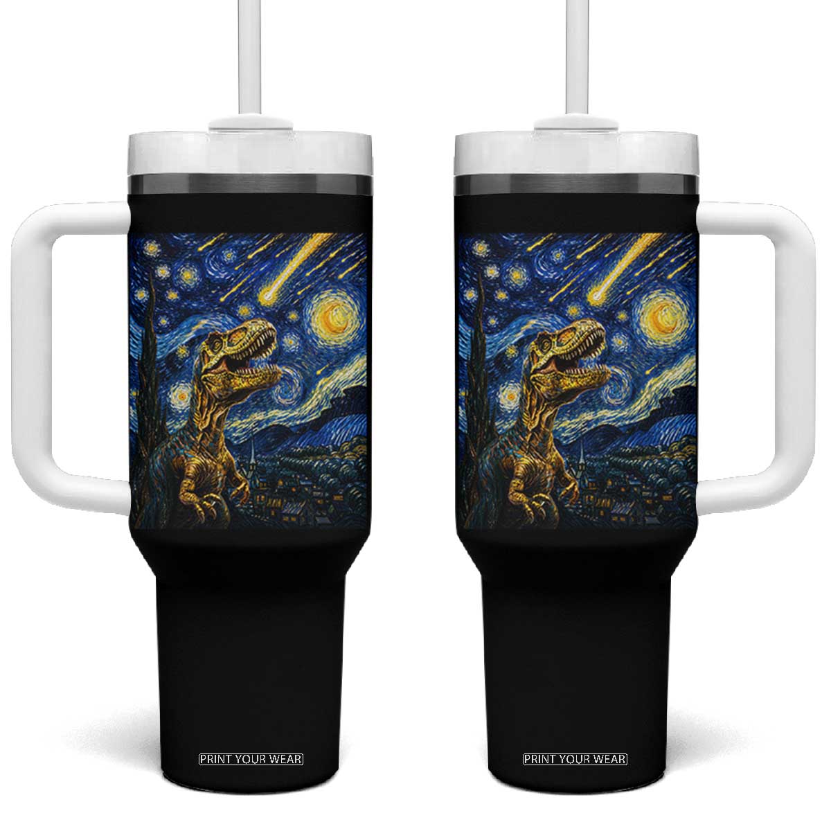 Dinosaur Starry Night Meteor Shower Tumbler With Handle Astronomy Lover Gift