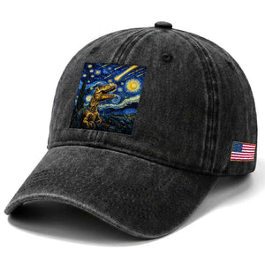 Dinosaur Starry Night Meteor Shower Washed Cotton Baseball Cap Astronomy Lover Gift