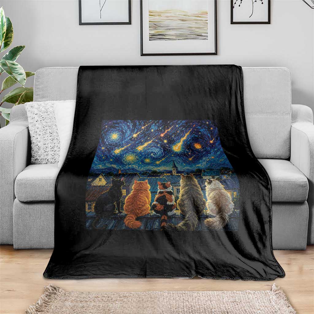 Starry Night Cats Watching Meteors Throw Blanket Astronomy Lover Gift