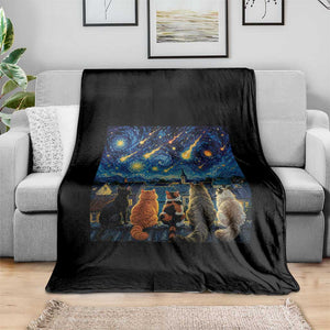 Starry Night Cats Watching Meteors Throw Blanket Astronomy Lover Gift