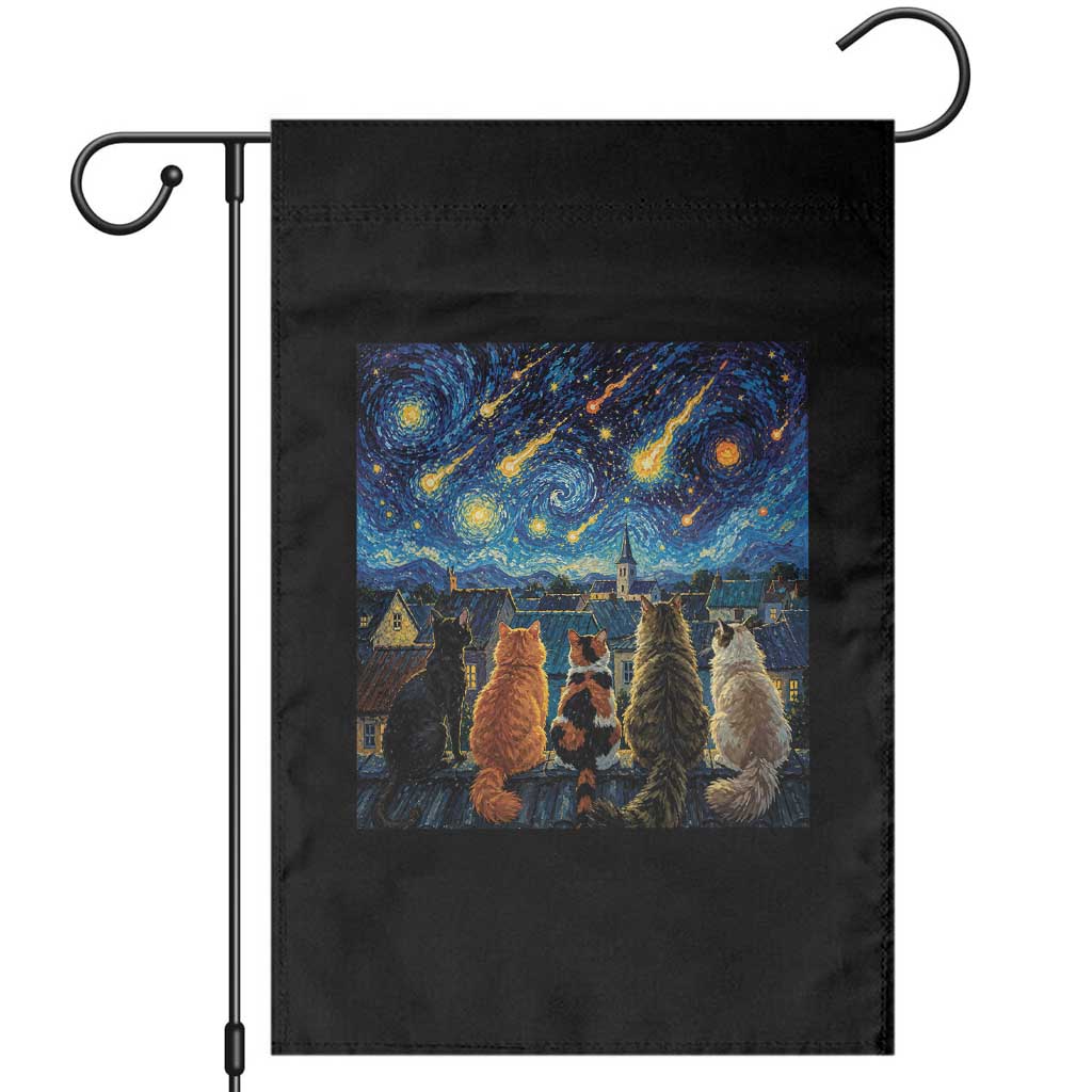 Starry Night Cats Watching Meteors Garden Flag Astronomy Lover Gift TS12 Black Print Your Wear
