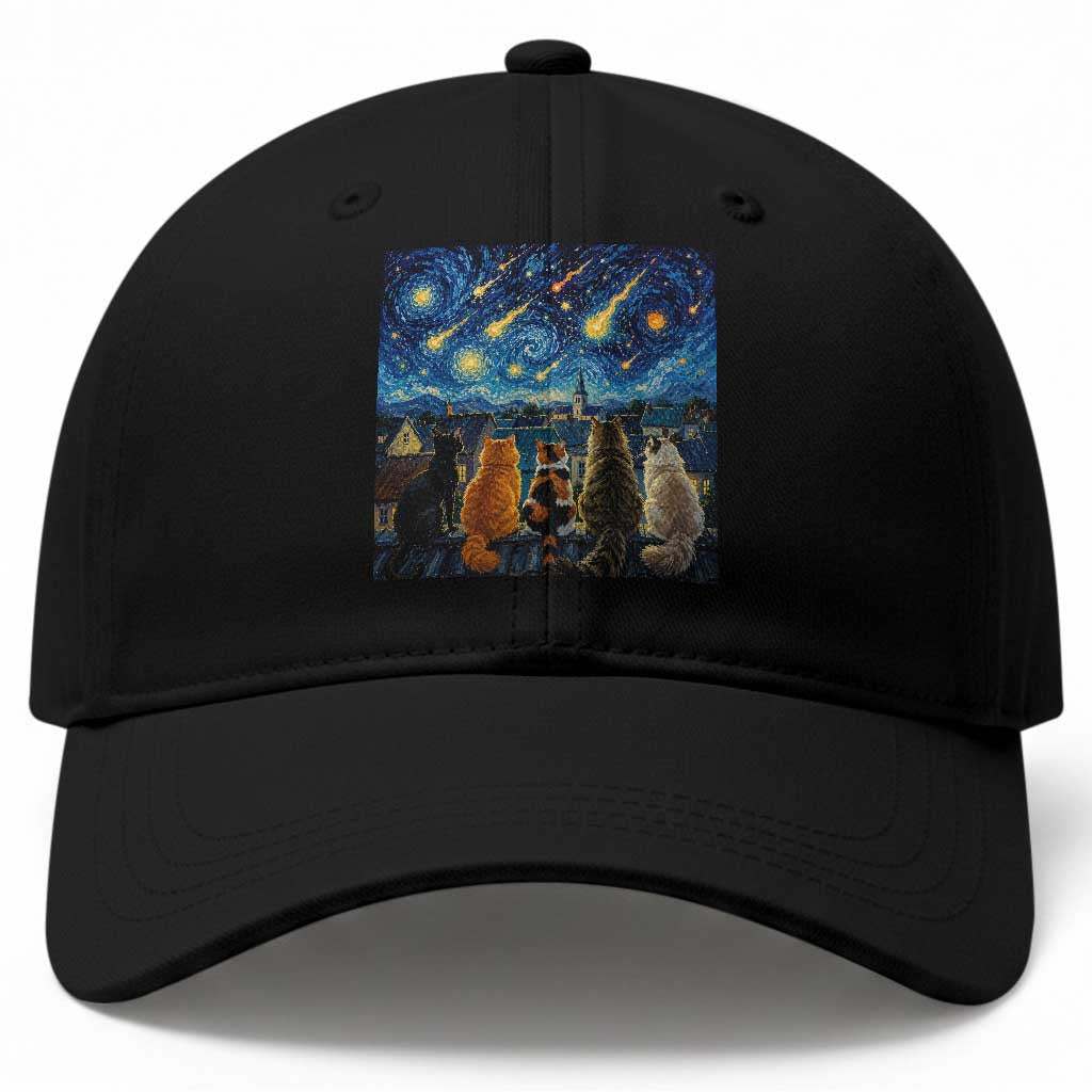 Starry Night Cats Watching Meteors Baseball Cap Astronomy Lover Gift