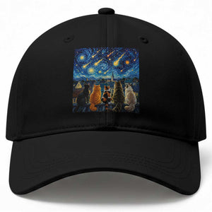 Starry Night Cats Watching Meteors Baseball Cap Astronomy Lover Gift