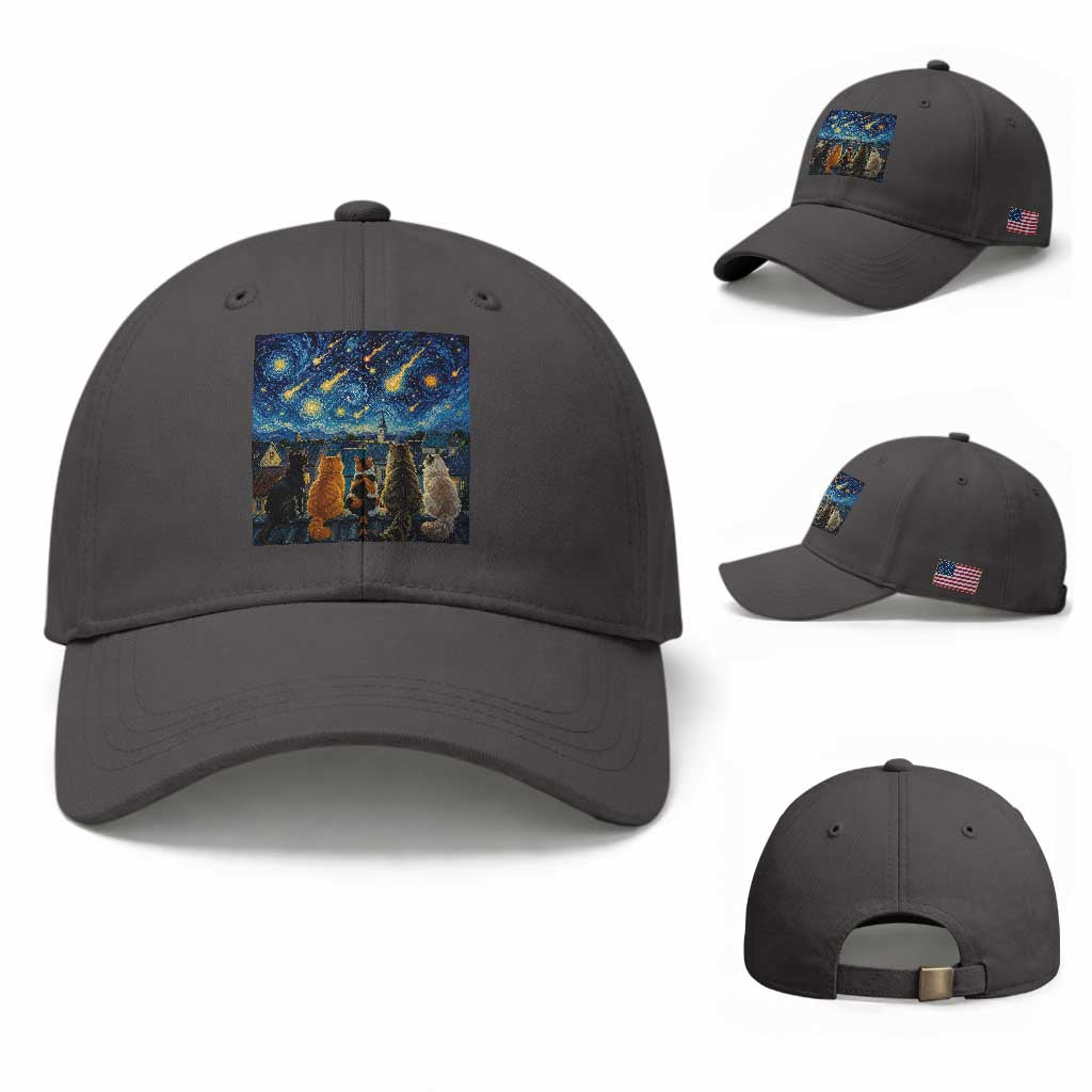 Starry Night Cats Watching Meteors Baseball Cap Astronomy Lover Gift