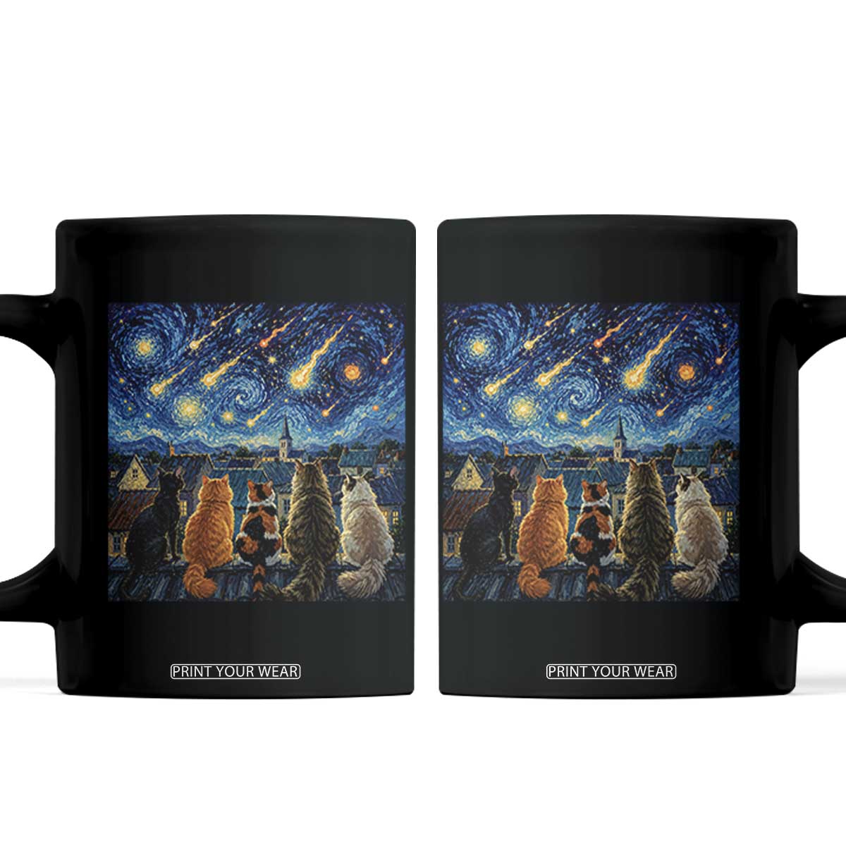 Starry Night Cats Watching Meteors Coffee Mug Astronomy Lover Gift