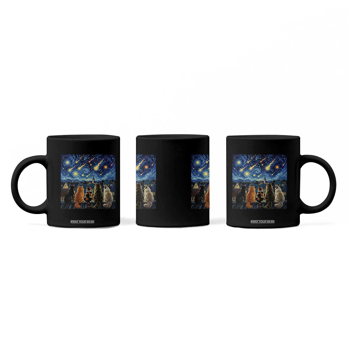 Starry Night Cats Watching Meteors Coffee Mug Astronomy Lover Gift