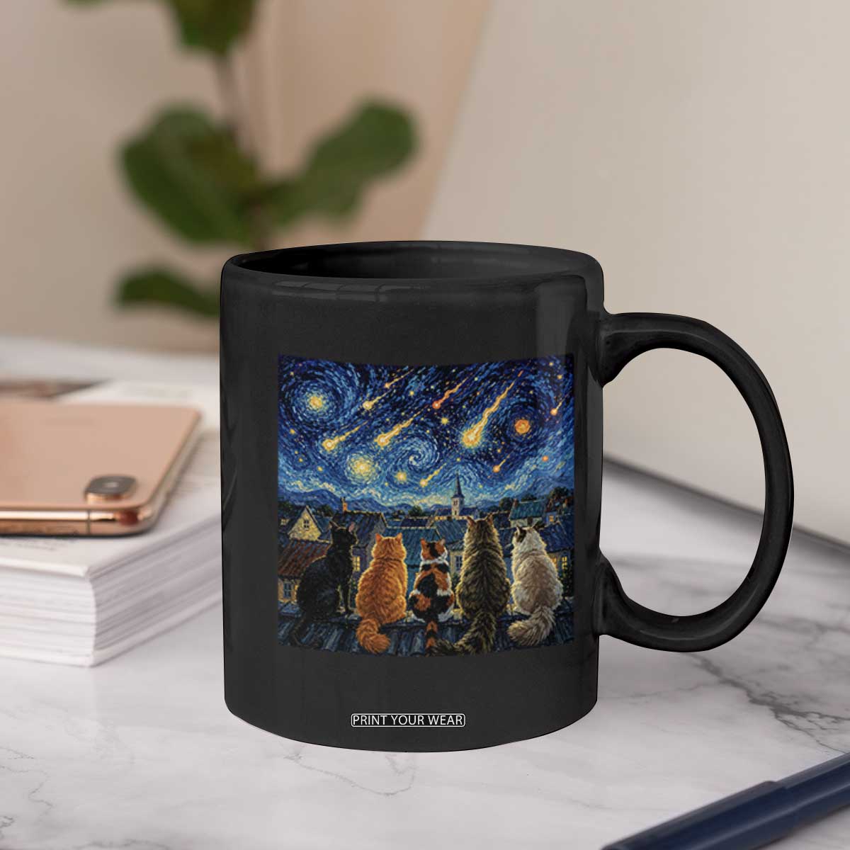 Starry Night Cats Watching Meteors Coffee Mug Astronomy Lover Gift