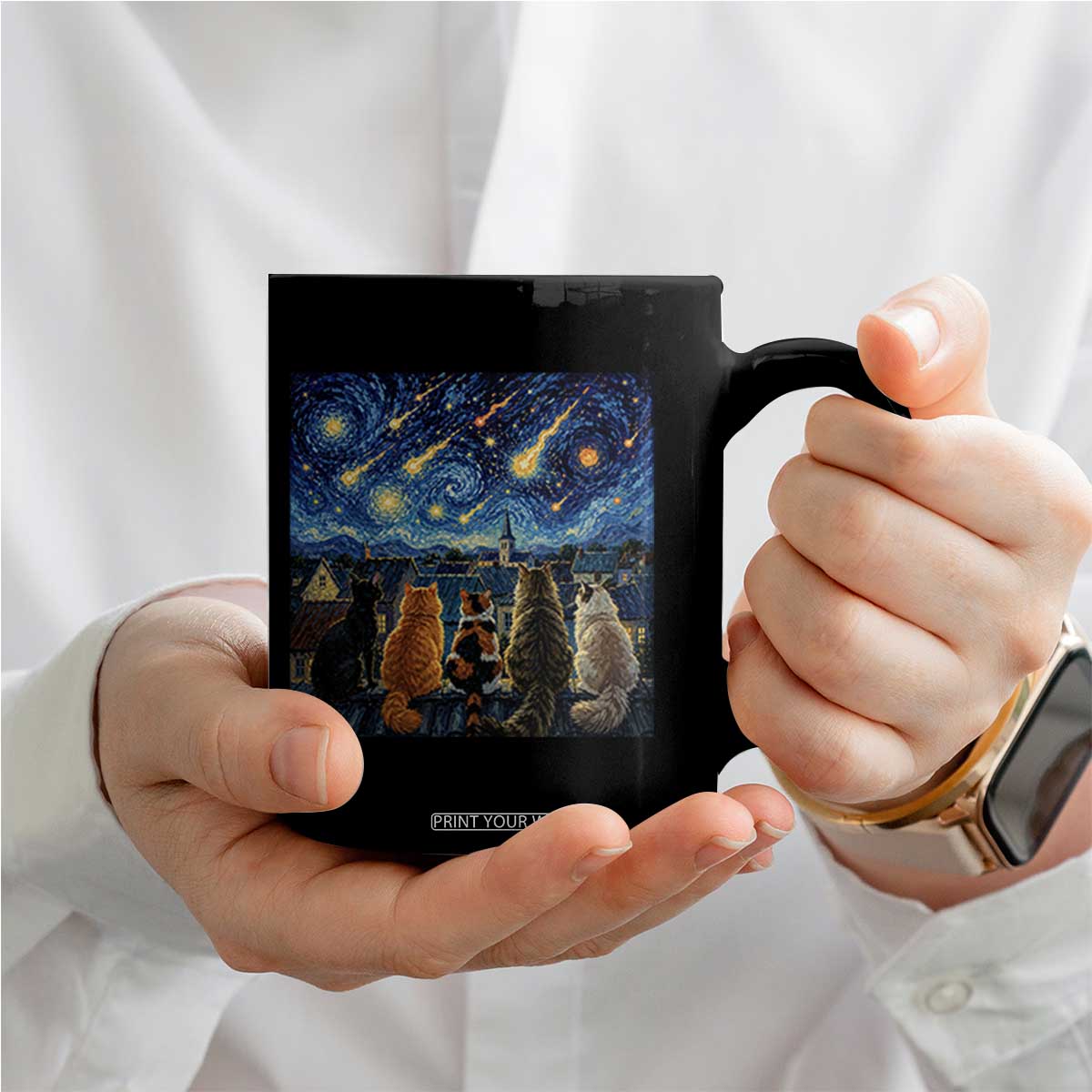 Starry Night Cats Watching Meteors Coffee Mug Astronomy Lover Gift