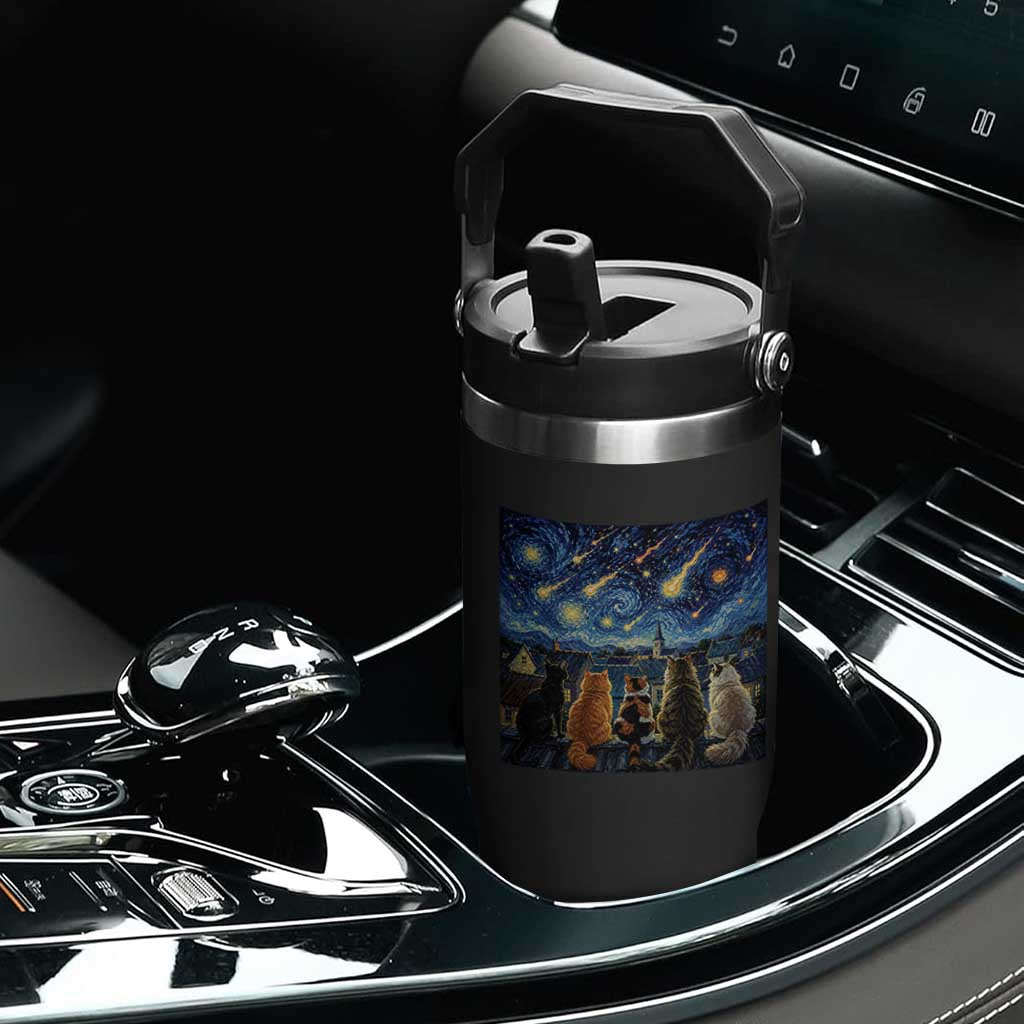Starry Night Cats Watching Meteors Flip Straw Tumbler Astronomy Lover Gift