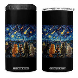 Starry Night Cats Watching Meteors 4 in 1 Can Cooler Tumbler Astronomy Lover Gift