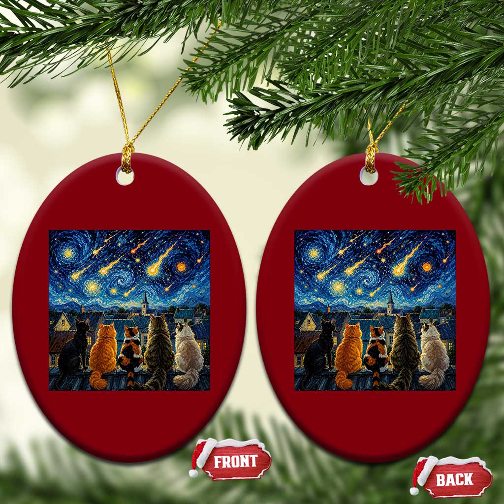 Starry Night Cats Watching Meteors Ceramic Ornament Astronomy Lover Gift