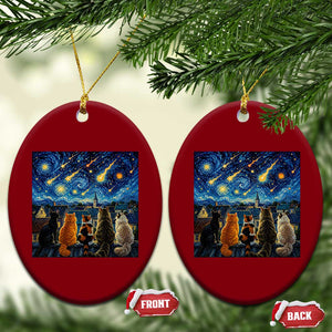 Starry Night Cats Watching Meteors Ceramic Ornament Astronomy Lover Gift