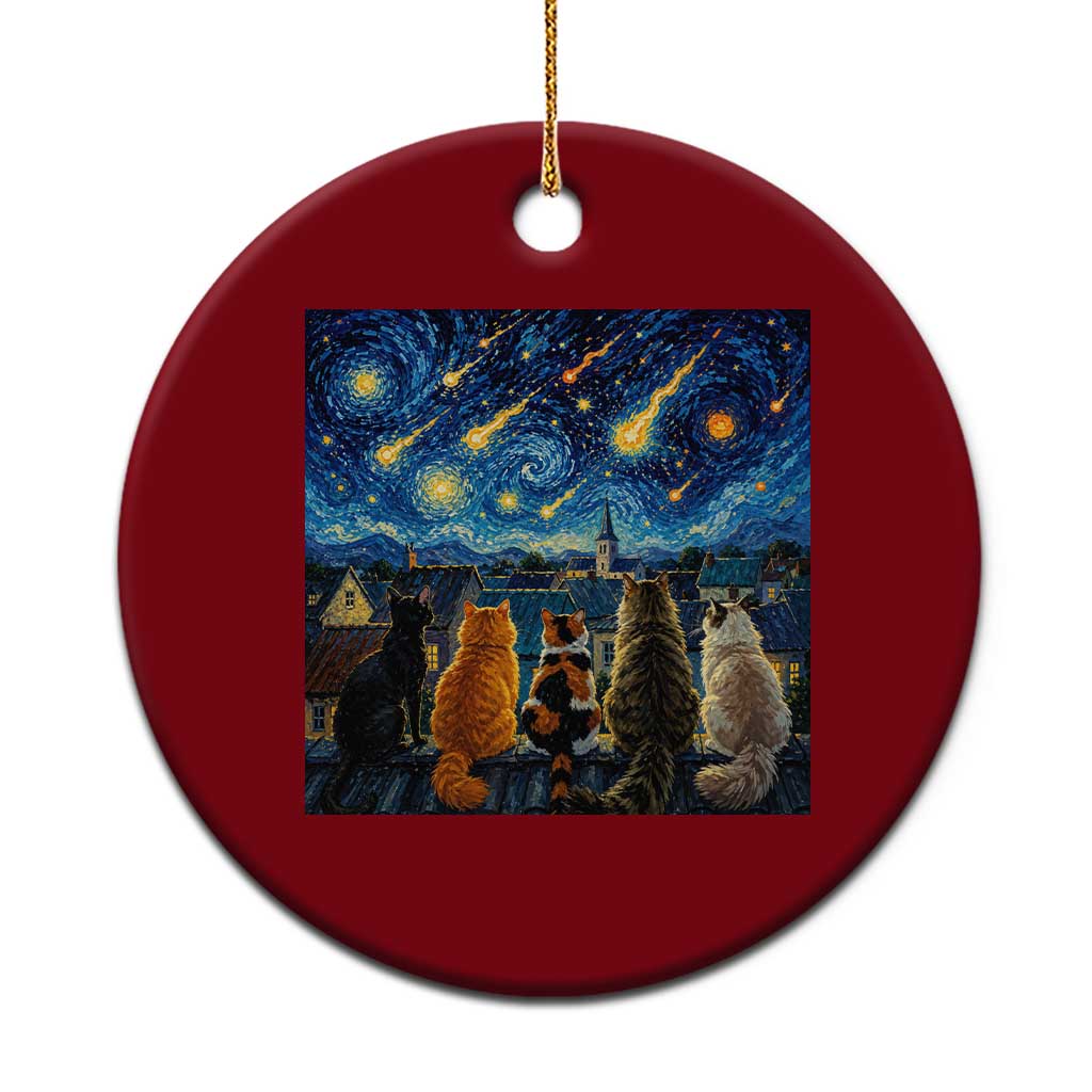 Starry Night Cats Watching Meteors Ceramic Ornament Astronomy Lover Gift