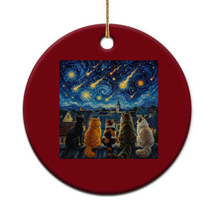 Starry Night Cats Watching Meteors Ceramic Ornament Astronomy Lover Gift
