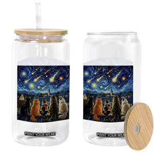 Starry Night Cats Watching Meteors Glass Can Astronomy Lover Gift