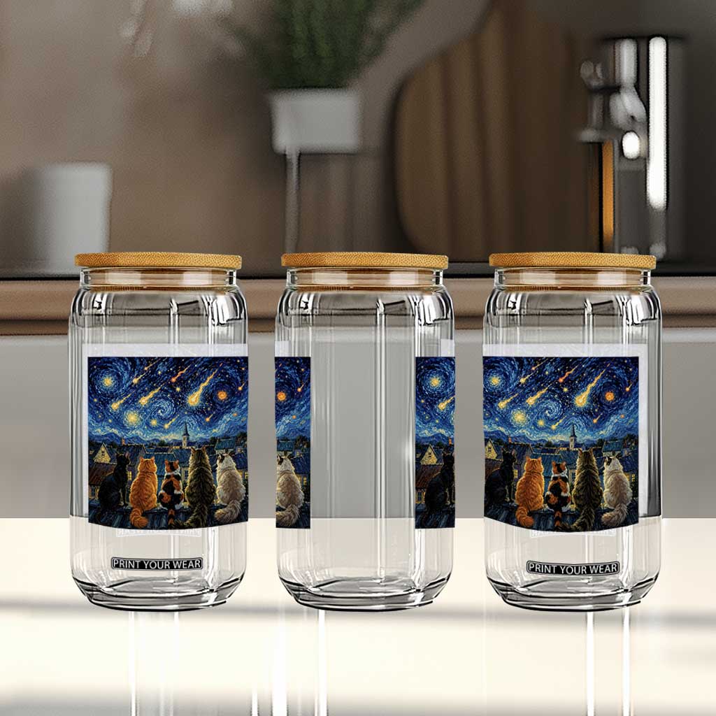 Starry Night Cats Watching Meteors Glass Can Astronomy Lover Gift