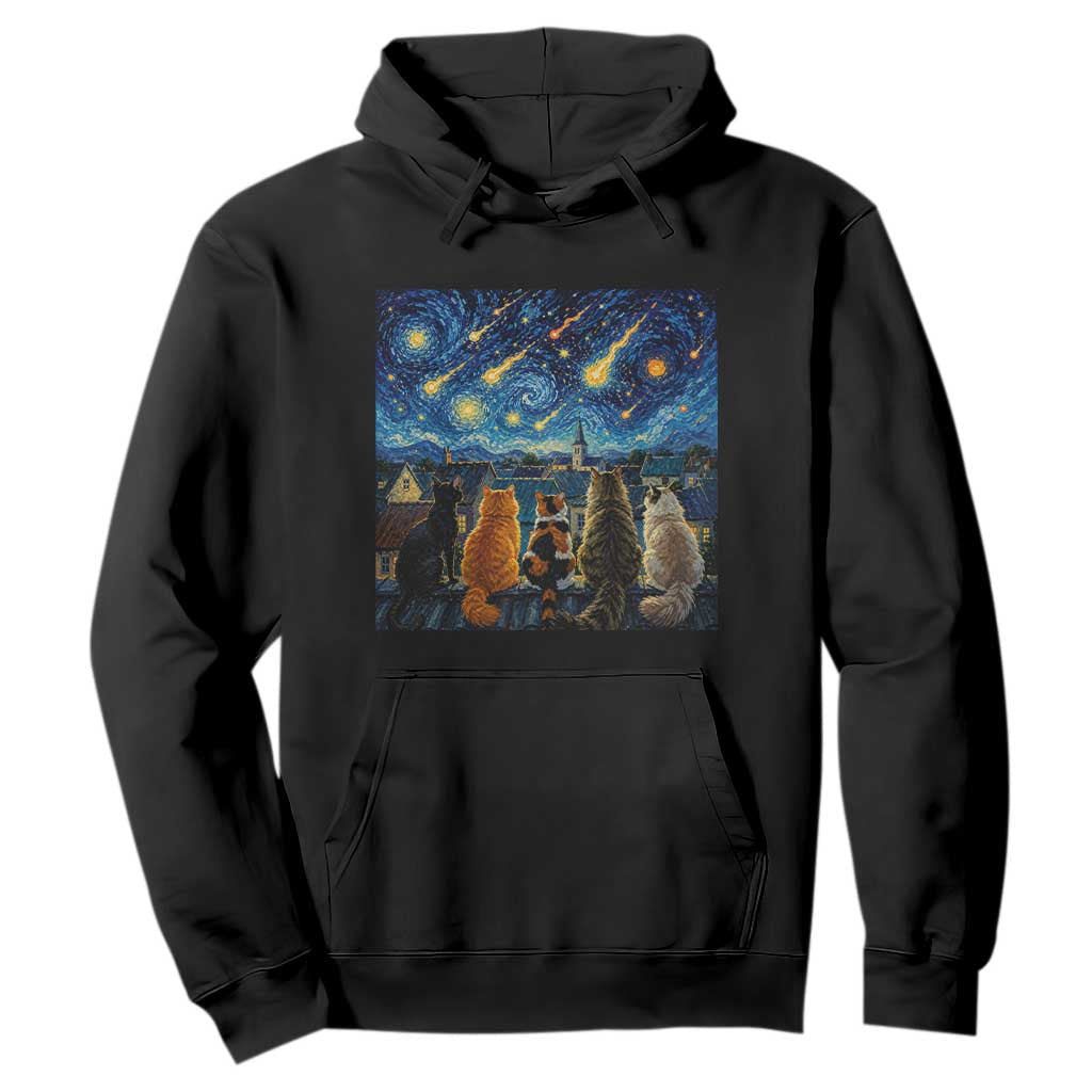 Starry Night Cats Watching Meteors Hoodie Astronomy Lover Gift