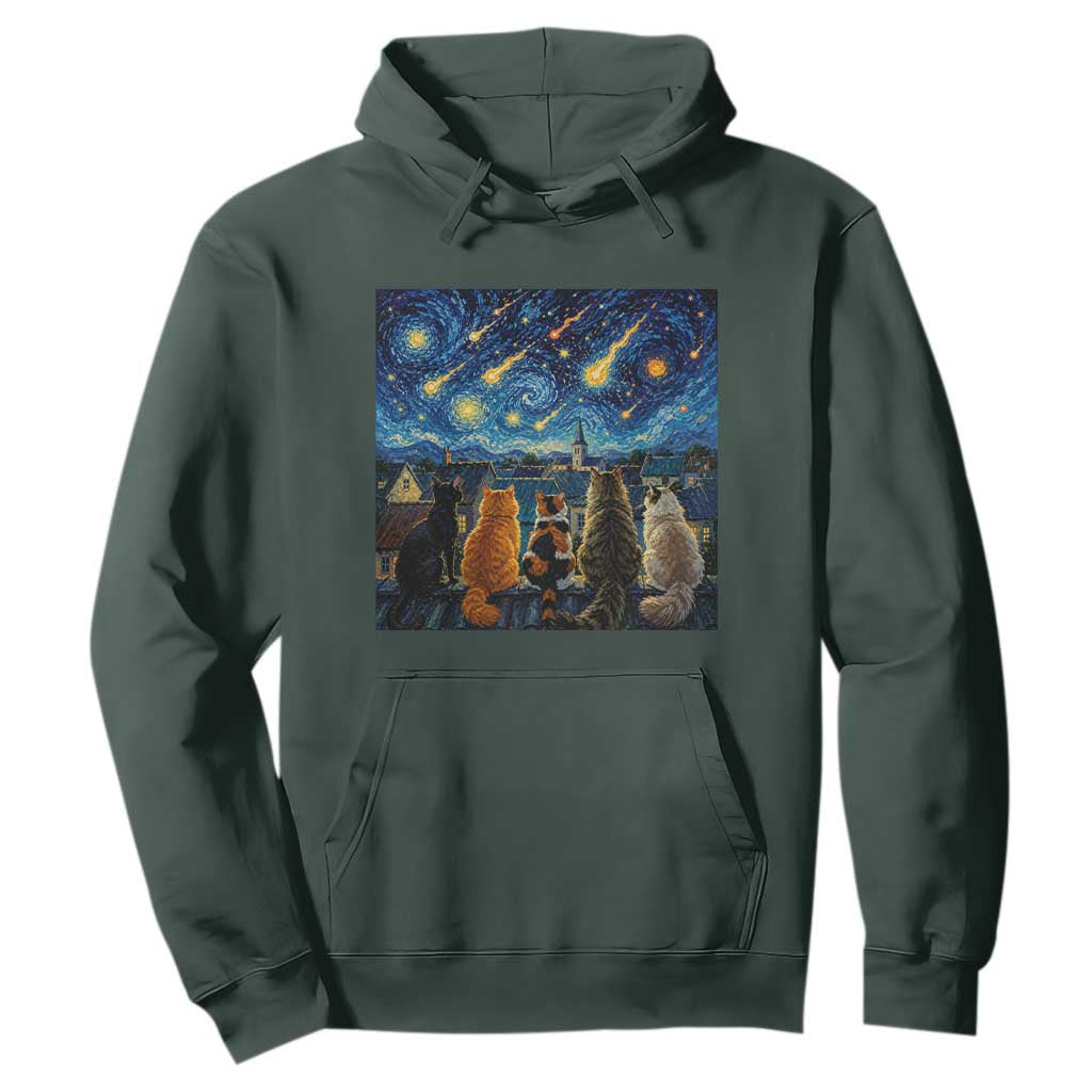 Starry Night Cats Watching Meteors Hoodie Astronomy Lover Gift