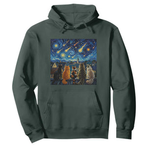 Starry Night Cats Watching Meteors Hoodie Astronomy Lover Gift