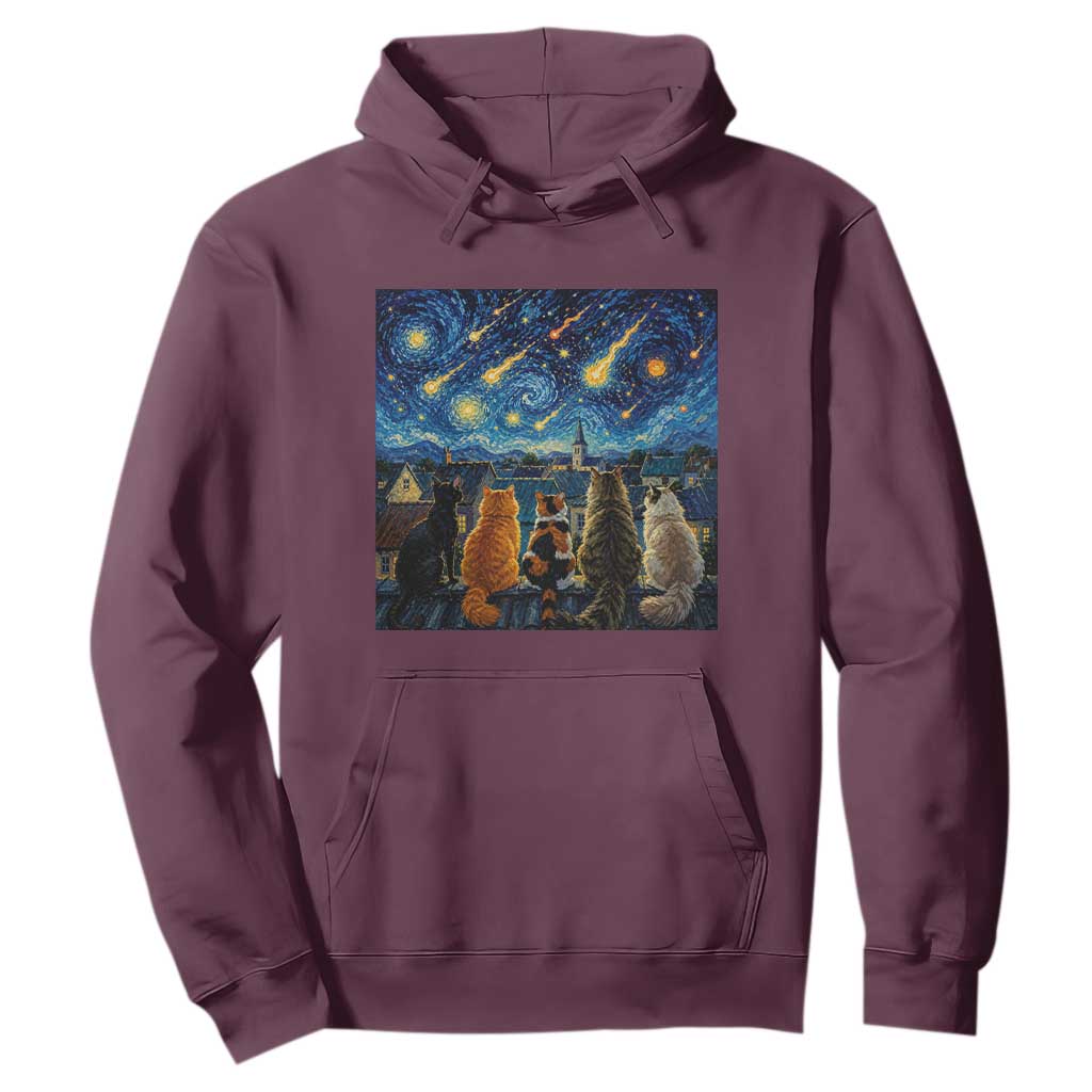 Starry Night Cats Watching Meteors Hoodie Astronomy Lover Gift