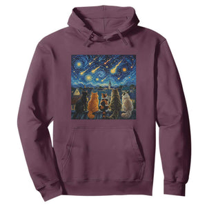 Starry Night Cats Watching Meteors Hoodie Astronomy Lover Gift