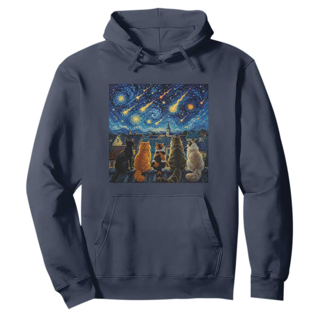 Starry Night Cats Watching Meteors Hoodie Astronomy Lover Gift
