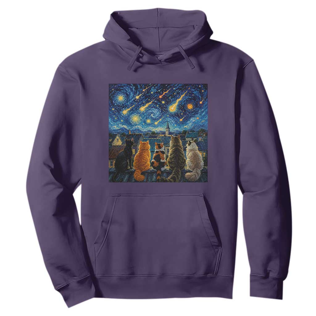 Starry Night Cats Watching Meteors Hoodie Astronomy Lover Gift
