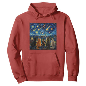 Starry Night Cats Watching Meteors Hoodie Astronomy Lover Gift