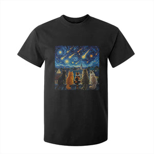 Starry Night Cats Watching Meteors T Shirt For Kid Astronomy Lover Gift