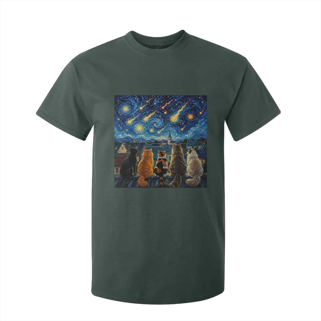 Starry Night Cats Watching Meteors T Shirt For Kid Astronomy Lover Gift
