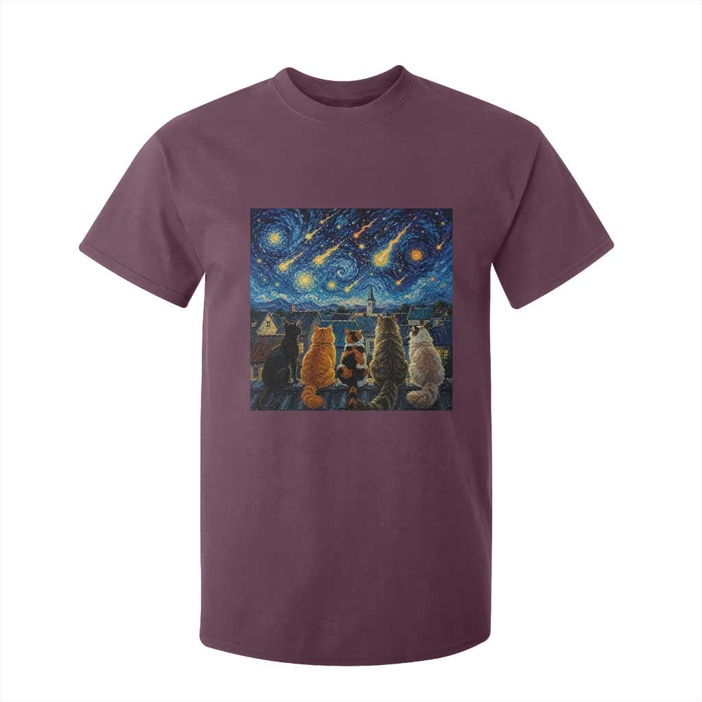 Starry Night Cats Watching Meteors T Shirt For Kid Astronomy Lover Gift