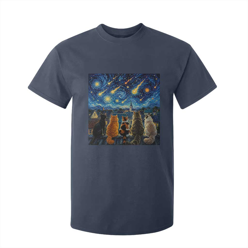 Starry Night Cats Watching Meteors T Shirt For Kid Astronomy Lover Gift