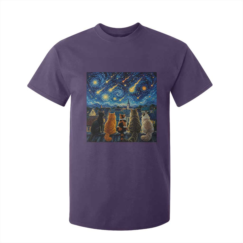 Starry Night Cats Watching Meteors T Shirt For Kid Astronomy Lover Gift