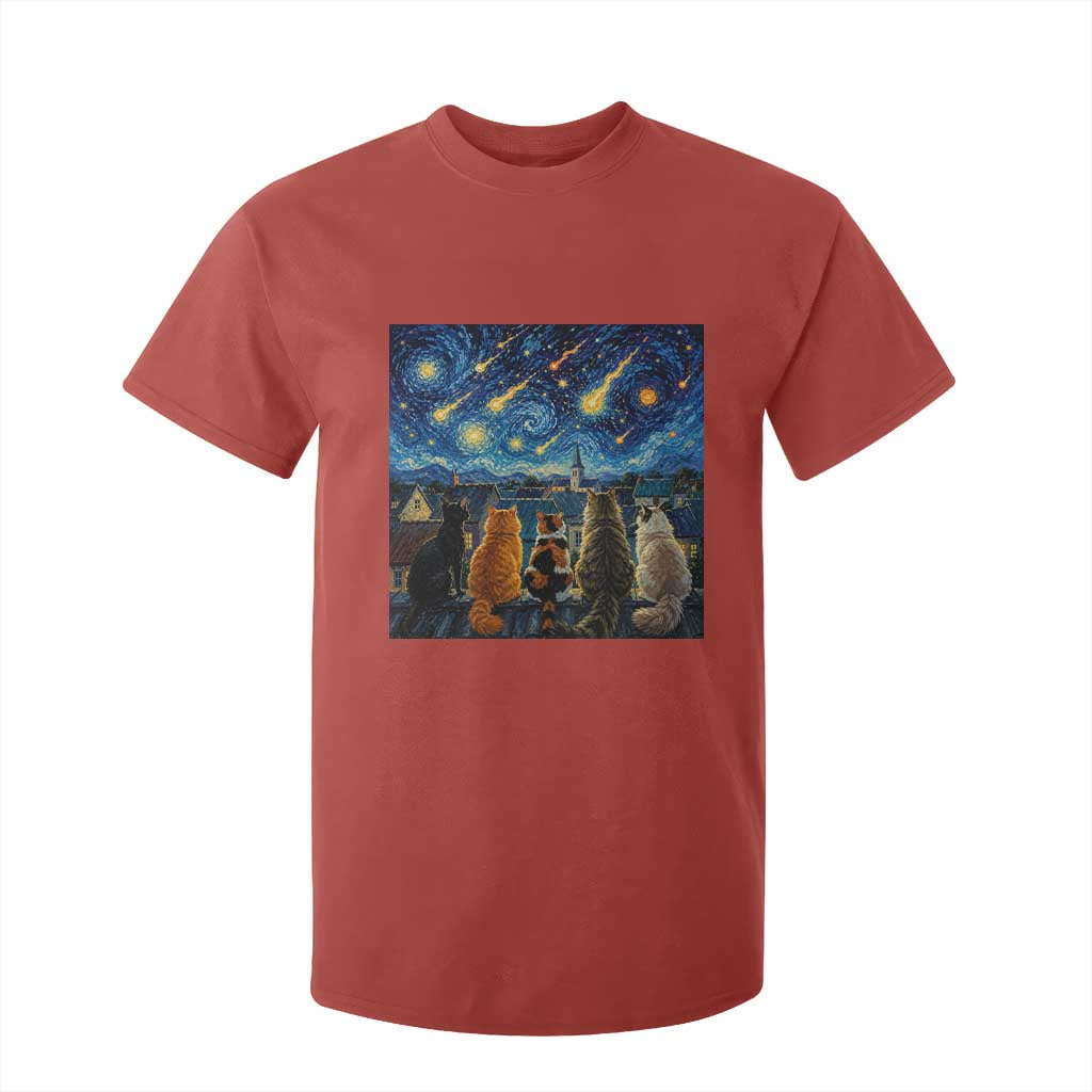 Starry Night Cats Watching Meteors T Shirt For Kid Astronomy Lover Gift