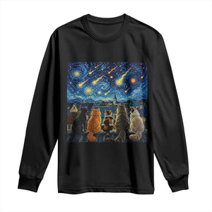 Starry Night Cats Watching Meteors Long Sleeve Shirt Astronomy Lover Gift