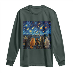 Starry Night Cats Watching Meteors Long Sleeve Shirt Astronomy Lover Gift