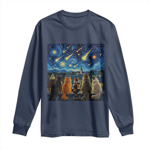 Starry Night Cats Watching Meteors Long Sleeve Shirt Astronomy Lover Gift